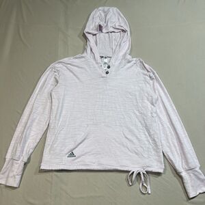 adidas Essentials Slub Hoodie Women's M Pink Button Henley Golf Sun Top